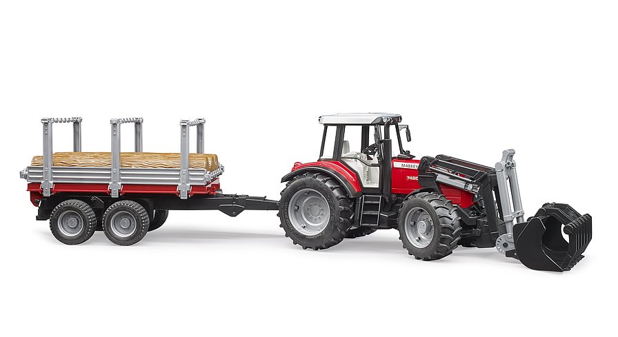bruder 2046 - bruder Bruder 02046 Massey Ferguson met voorlader en met bomentrailer met boomstammen - Bruder tractor Massey Ferguson - Massey Ferguson tractor - bruder 2046