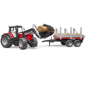 bruder 2046 - Bruder 02046 Massey Ferguson met voorlader en met bomentrailer met boomstammen (aanbieding)