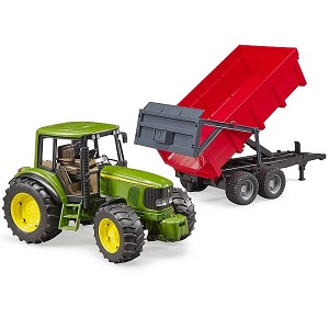 bruder 2057 - Bruder 02057 John Deere met rode kiepaanhanger