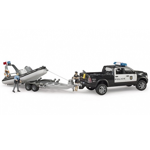 Bruder 2507 - Bruder Bruder 02507 RAM 2500 politietruck met boot + trailer + 2 figuren - Bruder 2507
