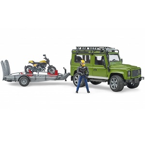 bruder 2589 - Bruder 02589 Land Rover Defender met aanhanger en Scrambler Ducati