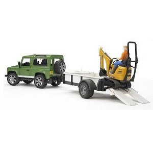 bruder 2593 - Bruder 02593 Landrover met aanhanger, JCB graafmachine en BWorld speelfiguur