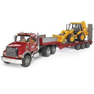 bruder 2813 - Bruder 02813 vrachtwagen MACK-Granite vrachtwagen met dieplader en JCB werk tractor
