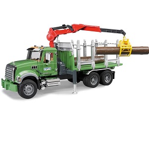 bruder 2824 - Bruder 02824 vrachtwagen Mack Granite houttransportwagen met kraan en 3 boomstammen 