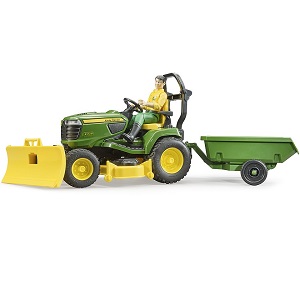 bruder 62104 - Bruder 62104 Bworld tuinman met John Deere zitmaaier met aanhangertje