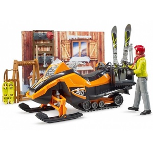 bruder 63102 - Bruder 63102 BWorld berghut met speelfiguur, sneeuwscooter en accessoires