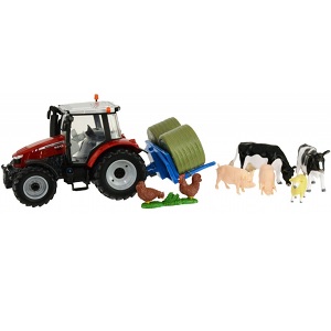 Britains 43205 - Britains 43205 Massey Ferguson 5612 tractor met accessoires en boerderijdieren 1:32