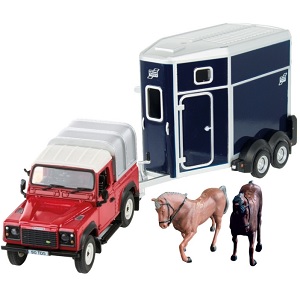 Britains 43239 - Britains 43239 Land Rover Defender met paardentrailer en paardjes 1:32