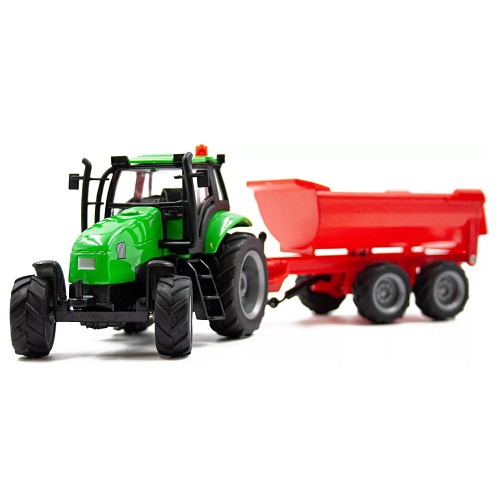 Kids Globe 510653C - Kids Globe 510653 tractor met licht en geluid, frictie-motor en rode halfpipe kiepaanhanger