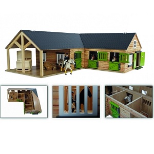 Kids Globe 610211 - Kids Globe 610211 paardenstal met 3 boxen, schaal 1:24