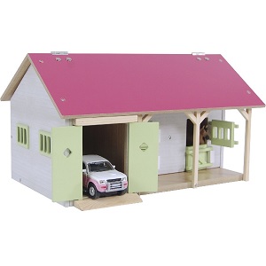 Kids Globe 610245 - Kids Globe 610245 roze paardenstal met 2 boxen en berging 1:32