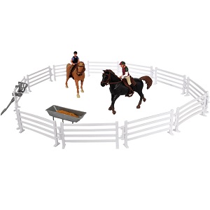 Kids Globe 640072 - Kids Globe ruiterset met twee paarden met ruiter, hekken en accessoires