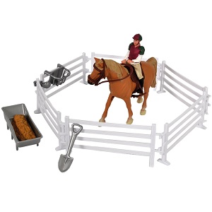 Kids Globe 640073 - Kidsglobe ruiterset met paard en ruiter, hekken en accessoires (tijdelijke aanbieding!)