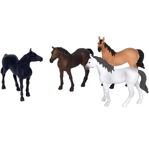 KG640085 Kids Globe 640085 Paarden set, set van vier paarden, schaal 1:32