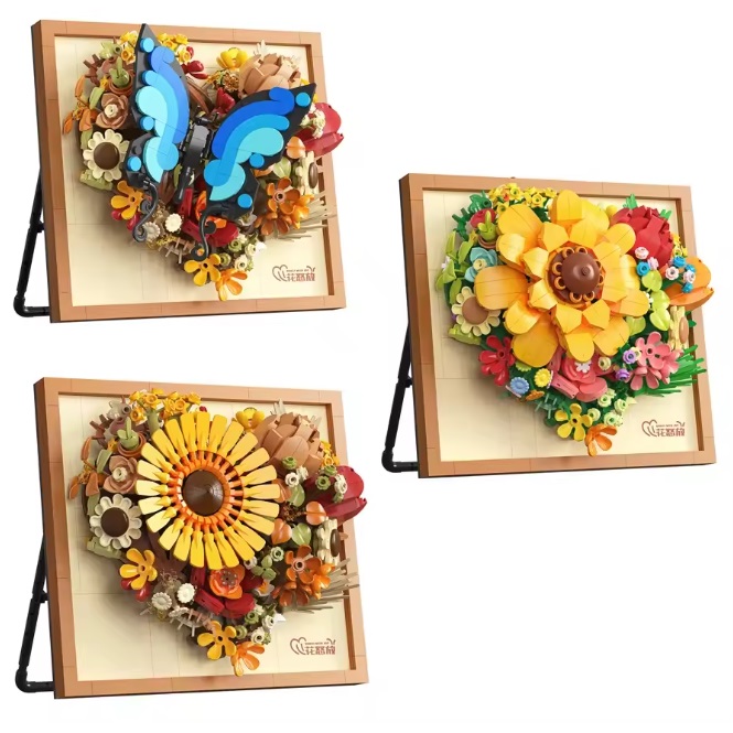  12176 -  Mini bouwblokjes 3D fotolijst met bloemen en vlinder, ca. 718 steentjes -  12176