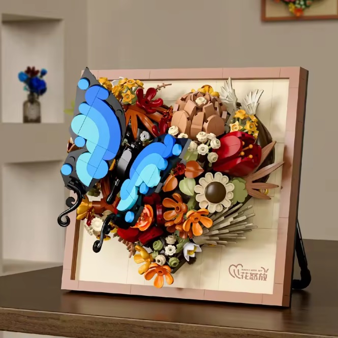  12176 -  Mini bouwblokjes 3D fotolijst met bloemen en vlinder, ca. 718 steentjes -  12176