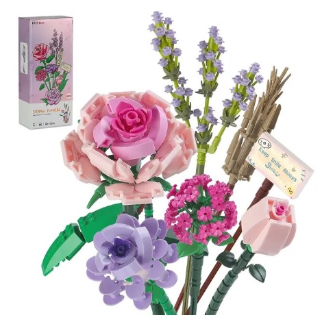 eigen merk 30111 - bouwblokjes Bloemenboeket Mini roze roos lavendel, compatible met Lego, 547 steentjes