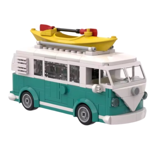 bricksNblocks 66050 - bricksNblocks bricksNblocks  bouwblokjes VW T1 turquoise camper met kano, ca. 310 blokjes, compatible met Sluban en Lego - bricksNblocks 66050