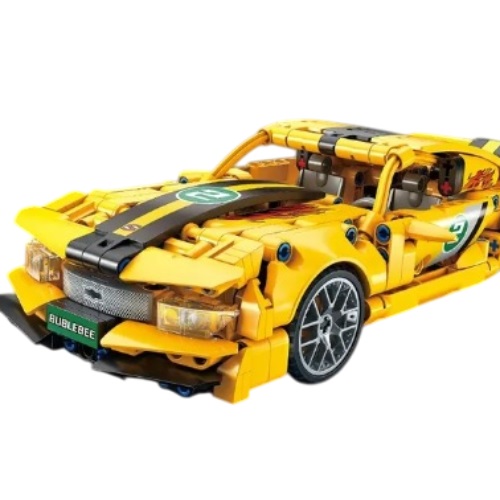 eigen merk 67122 - Bouwblokjes gele sportauto, met pull-back motor, 451 steentjes, compatible met LEGO