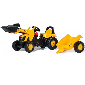 Rolly Toys rollyKid JCB traptrekker met voorlader en aanhanger.