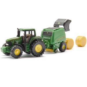 siku 1665 - Siku 1665 John Deere tractor met balenpers aanhanger