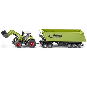 siku 1949 - Siku 1949 Claas met voorlader en Fliegl aanhanger op dolly